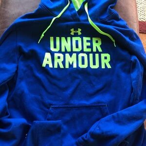 Under armour Blue and Neon Green Under Armour Hoodie Interior Label